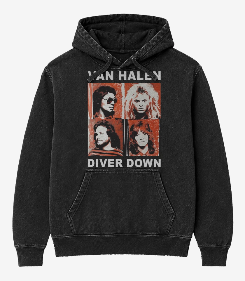 Poleron Canguro Acid Wash Negro de Van Halen Diver Down