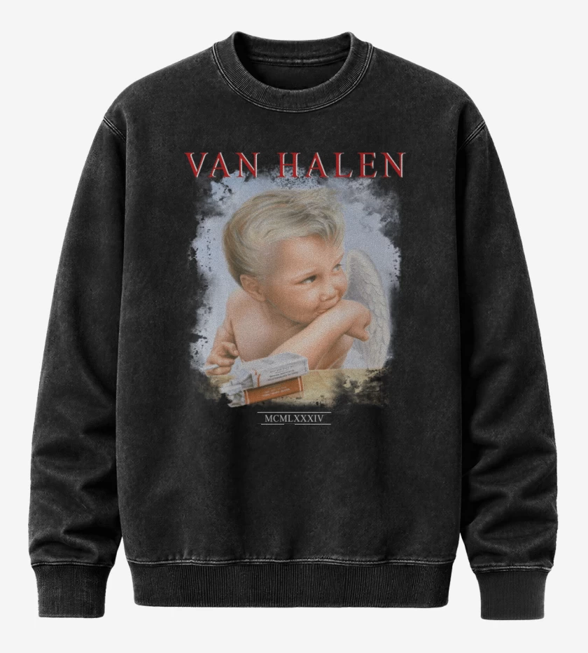 Poleron Polo Acid Wash Negro de Van Halen 1984 N