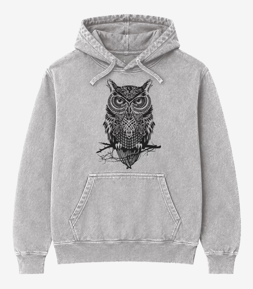 Poleron Canguro Acid Wash Gris Melange de Buho