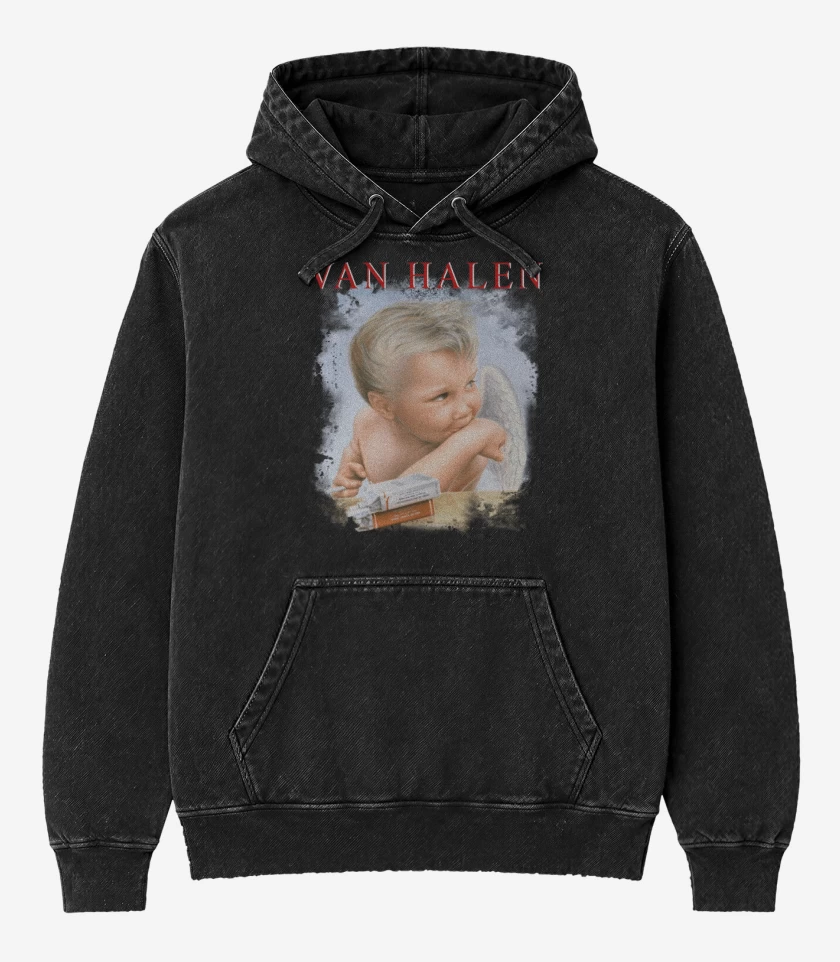 Poleron Canguro Acid Wash Negro de Van Halen 1984 B