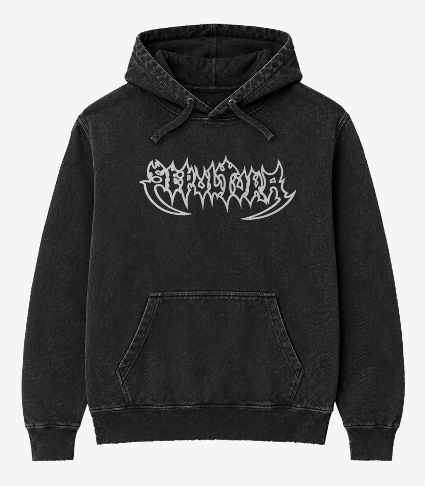 Poleron Canguro Acid Wash Negro de Sepultura Logo