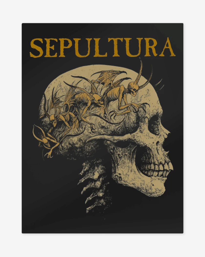 Print metalico Negro de Sepultura Calavera