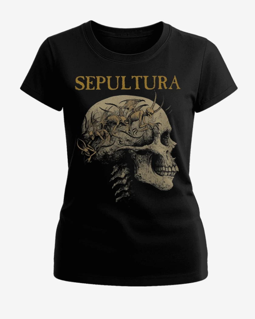 Polera de Mujer Negro de Sepultura Calavera