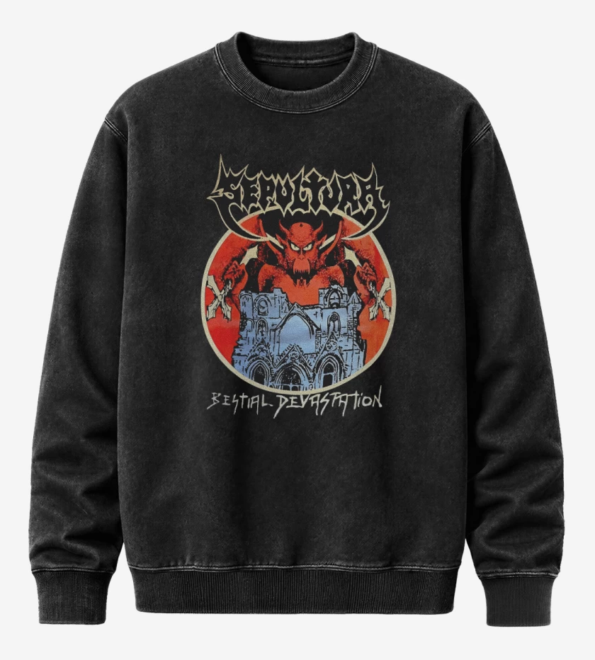 Poleron Polo Acid Wash Sepultura Bestial 