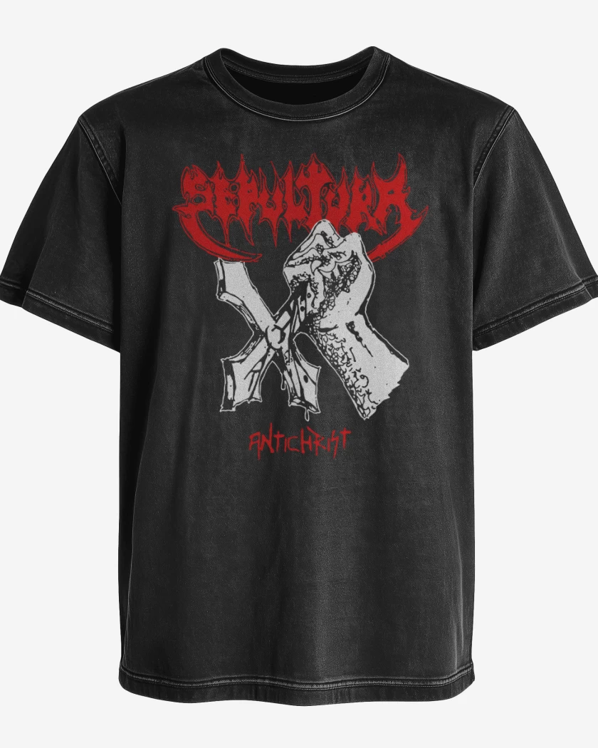 Polera desgastada Negro de Sepultura Antichrist