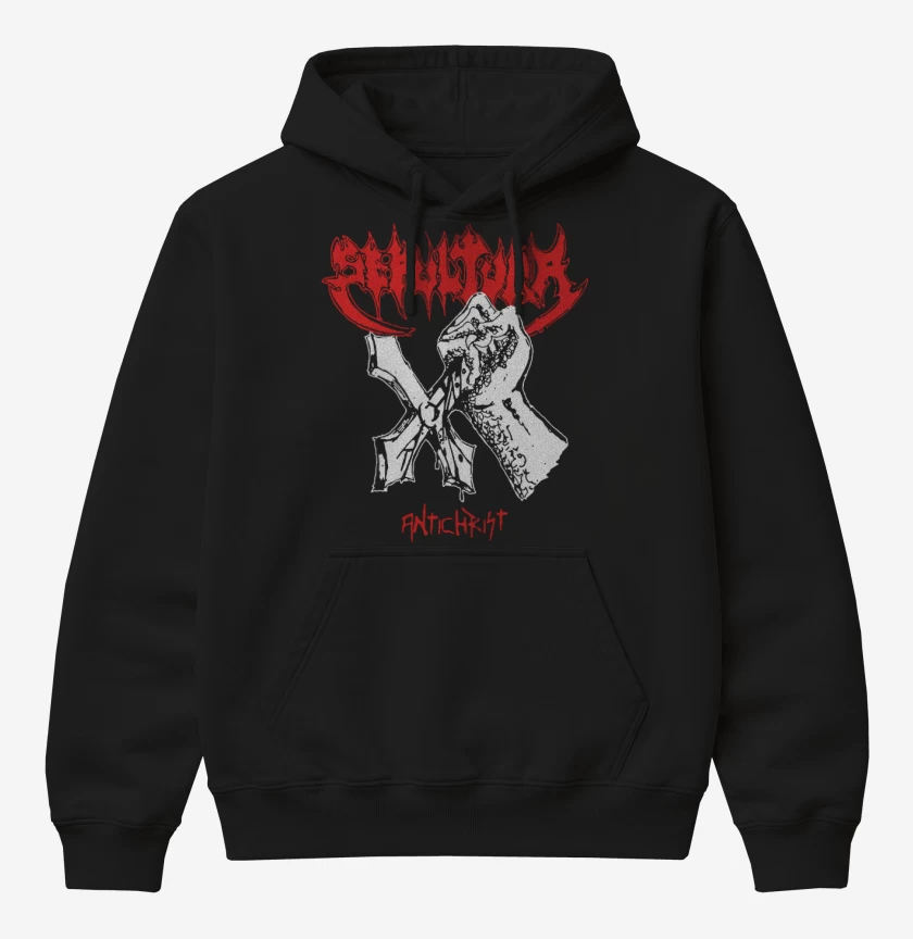 Poleron Canguro básico Negro de Sepultura Antichrist