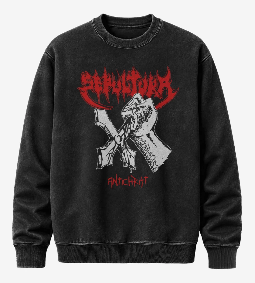 Poleron Polo Acid Wash Negro de Sepultura Antichrist