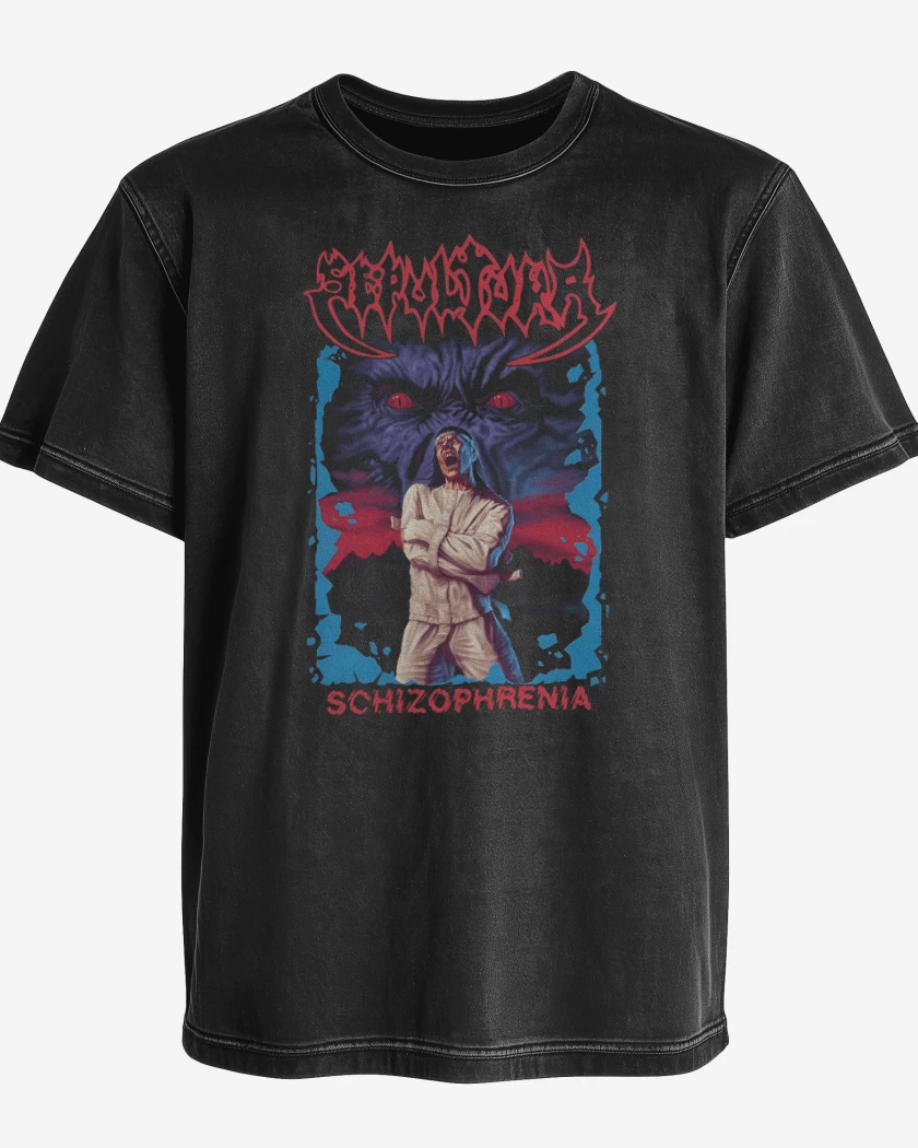 Polera desgastada Negro de Sepultura Schizo