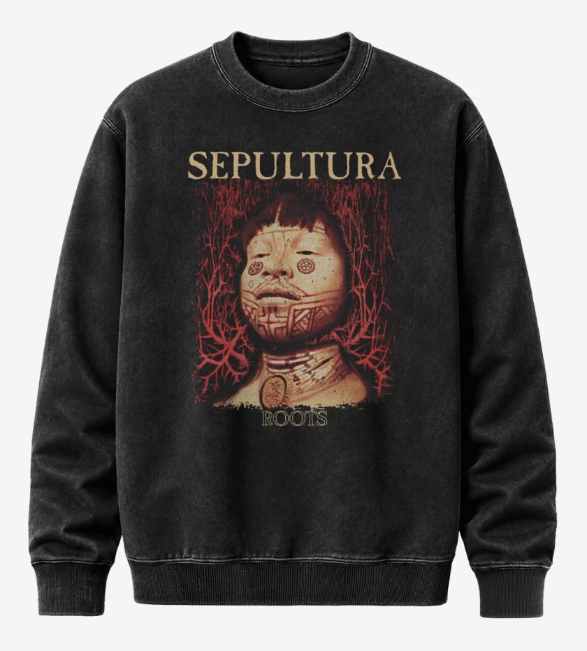 Poleron Polo Acid Wash Negro de Sepultura Roots