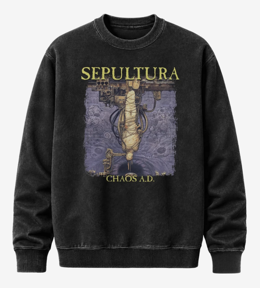 Poleron Polo Acid Wash Negro de Sepultura Chaos AD
