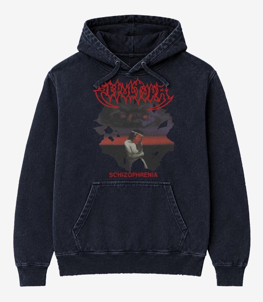 Poleron Canguro Acid Wash Azul Marino de Sepultura Schizophrenia