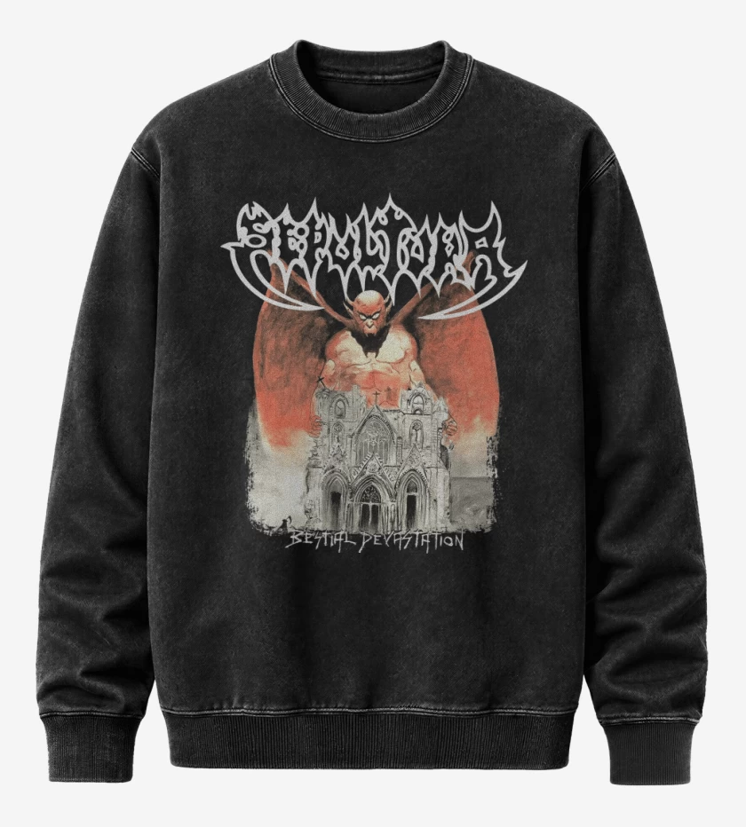 Poleron Polo Acid Wash Negro de Sepultura Bestial Devastation