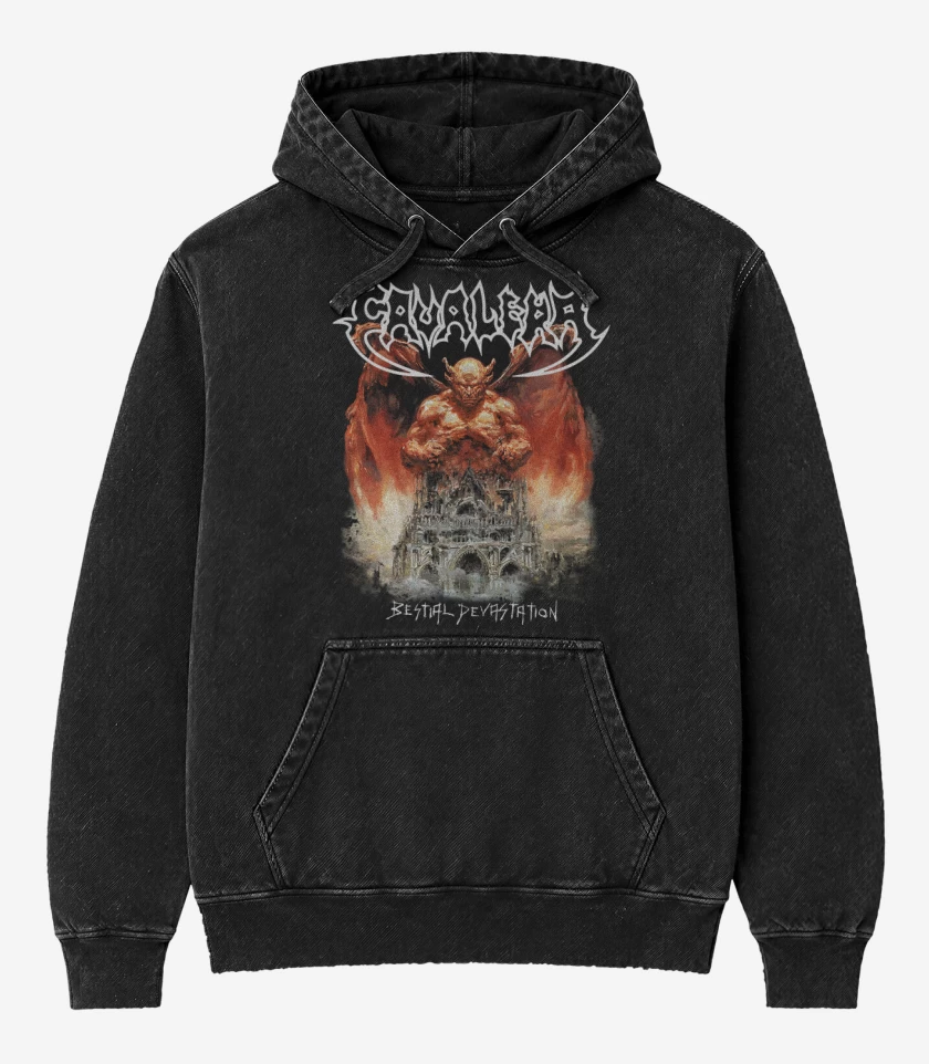 Poleron Canguro Acid Wash Negro de Cavalera Bestial Devastation
