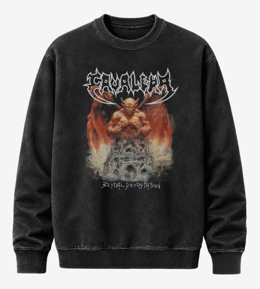 Poleron Polo Acid Wash Negro de Cavalera Bestial Devastation