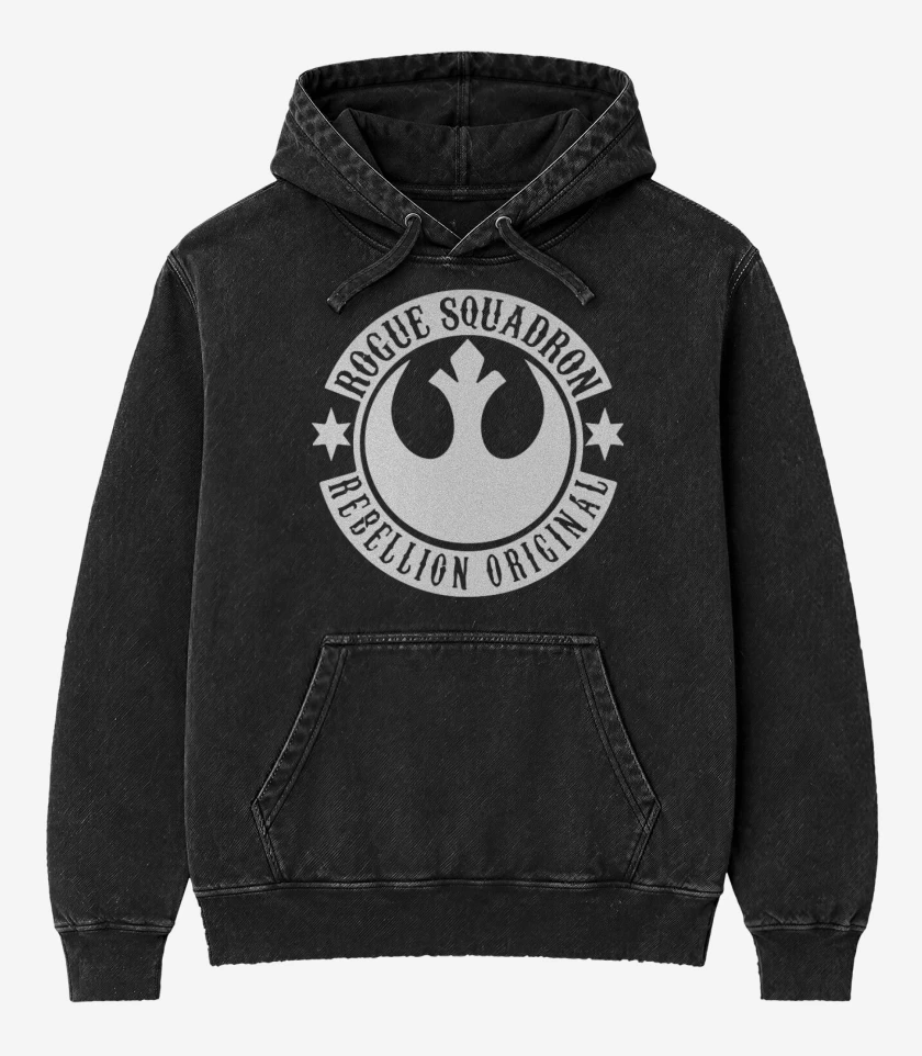 Poleron Canguro Acid Wash Negro de Rogue squeadron