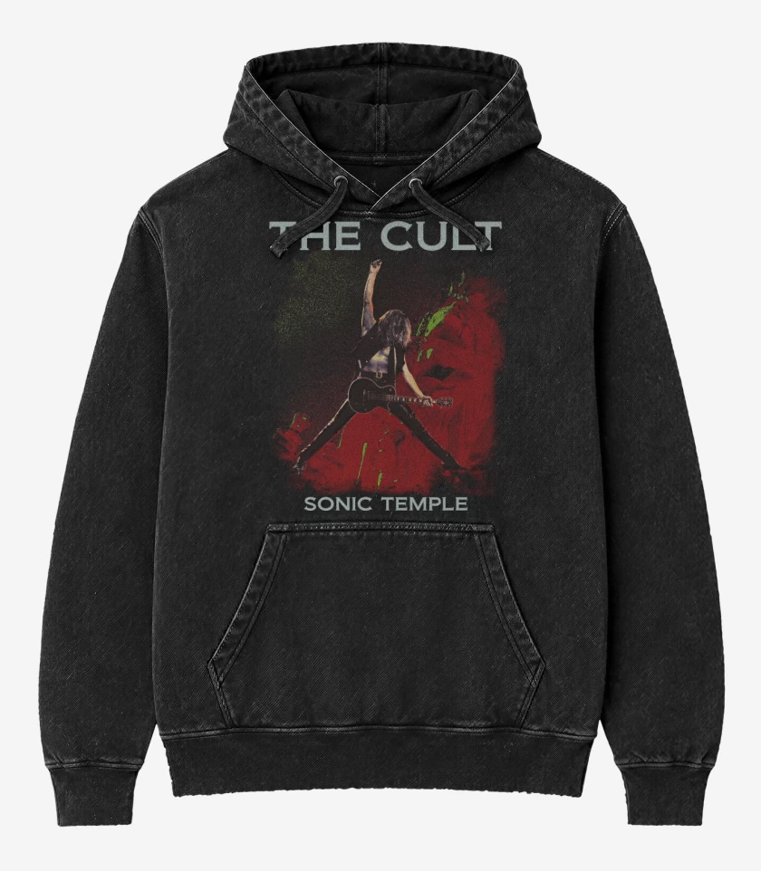 Poleron Canguro Acid Wash Negro de The Cult Sonic Temple