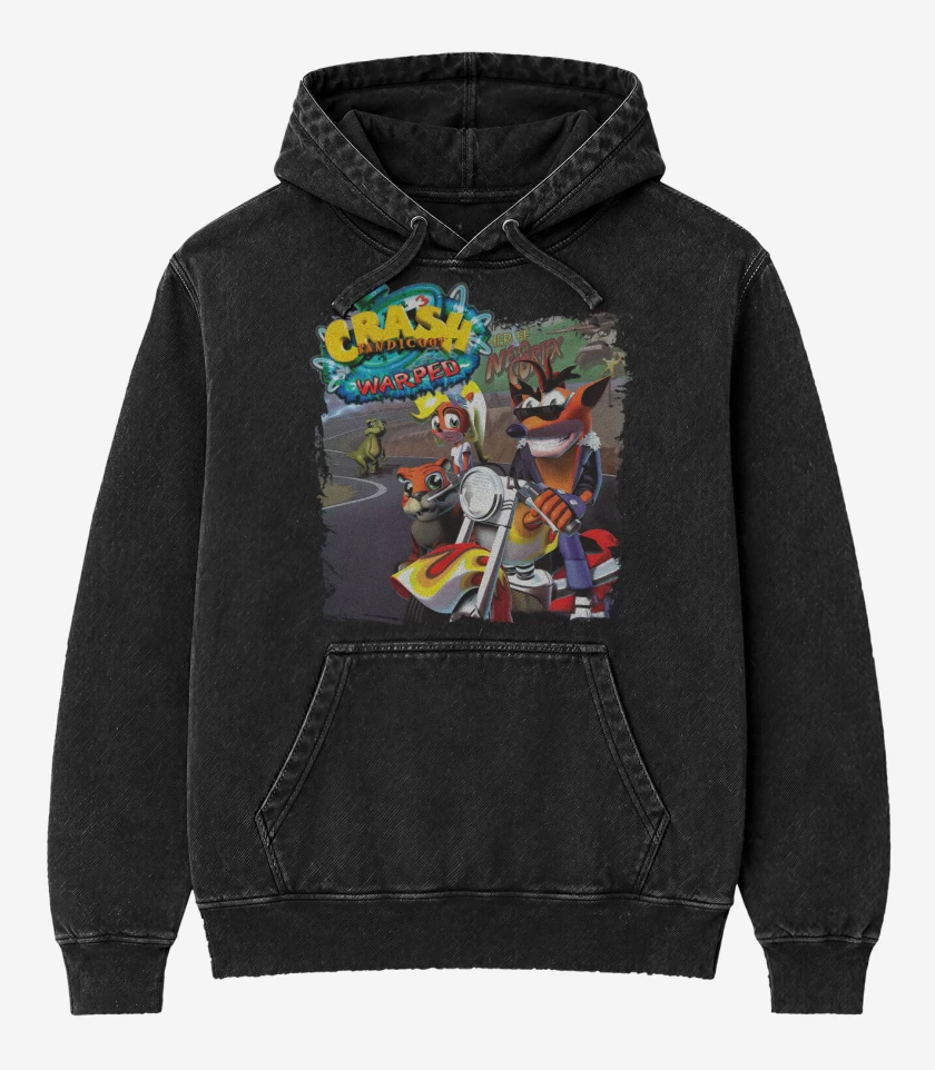 Poleron Canguro Acid Wash Negro de Crash Bandicoot 3 Warped