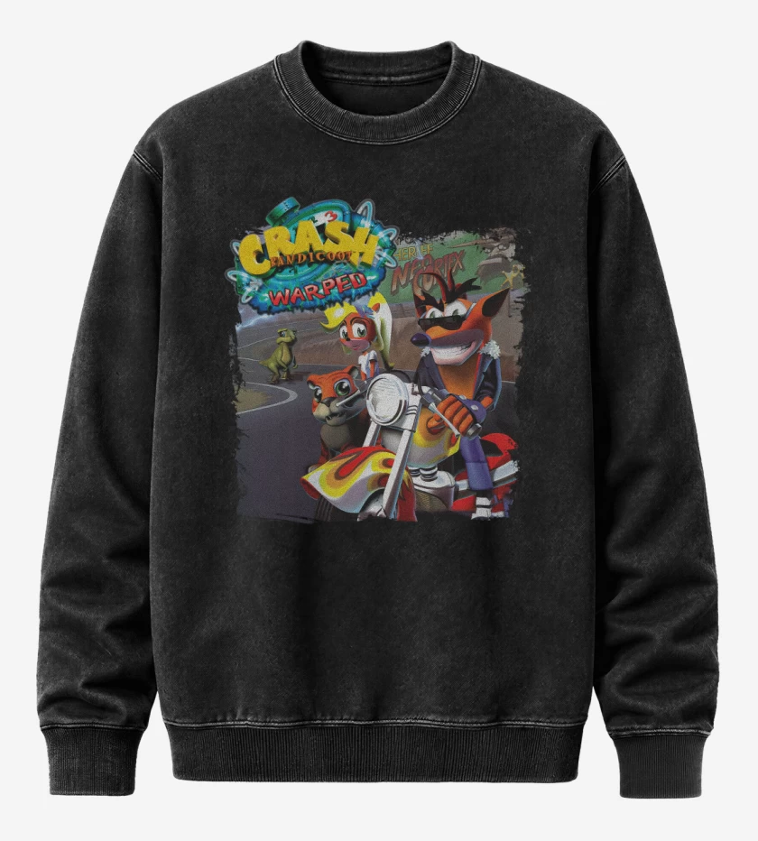 Poleron Polo Acid Wash Negro de Crash Bandicoot 3 Warped