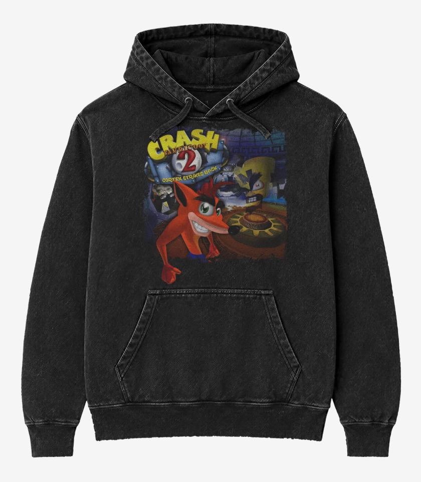 Poleron Canguro Acid Wash Negro de Crash Bandicoot 2 Cortex Strikes Back