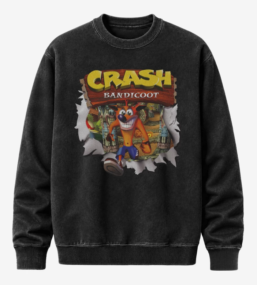 Poleron Polo Acid Wash Negro de Crash Bandicoot PSX