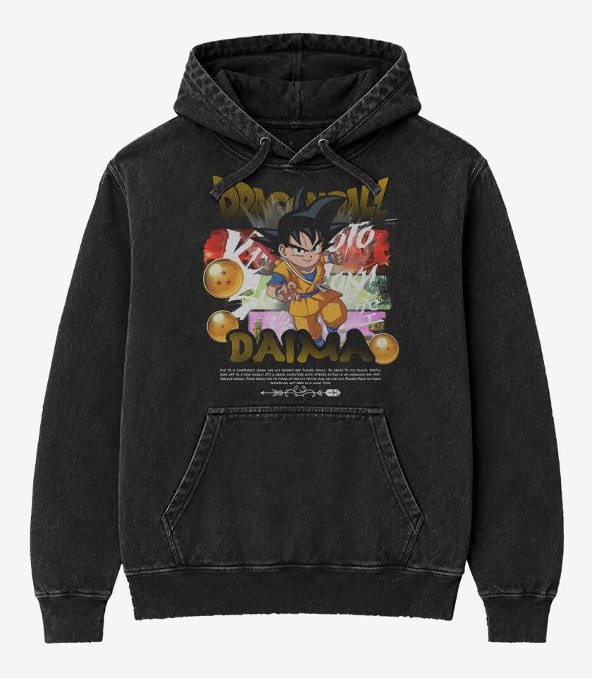 Poleron Canguro Acid Wash Negro de Kakaroto Daima