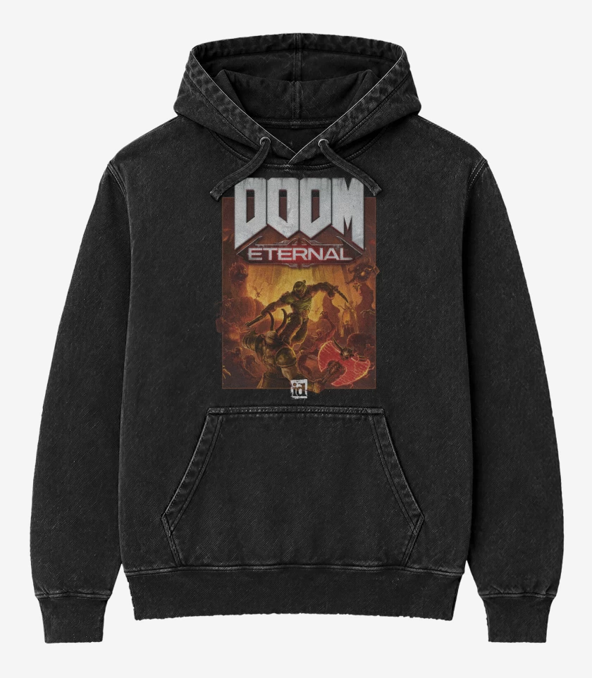 Poleron Canguro Acid Wash Negro de Doom Eternal 2020