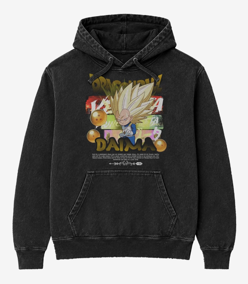 Poleron Canguro Acid Wash Negro de Vegeta SS3