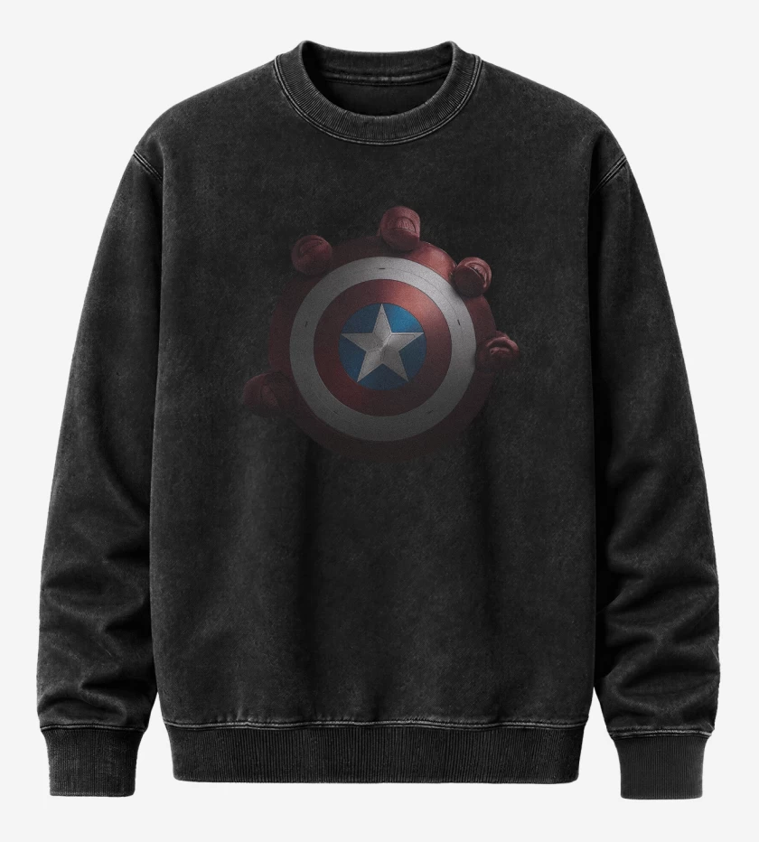 Poleron Polo Acid Wash Negro de Escudo Capitan America 