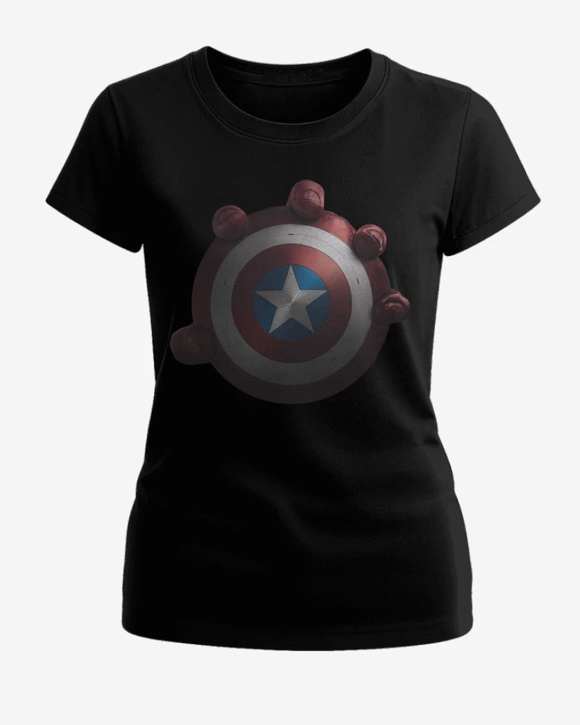 Polera de Mujer Negro de Escudo Capitan America 