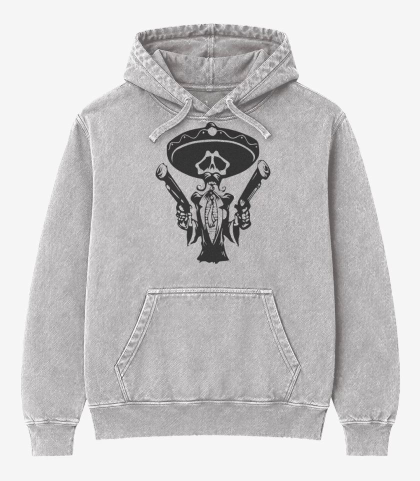 Poleron Canguro Acid Wash Gris Melange de Day of the dead