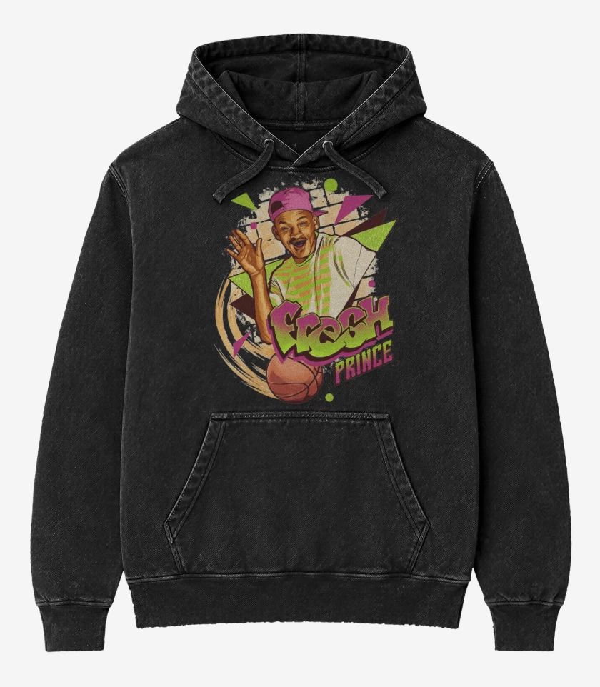 Poleron Canguro Acid Wash Negro de Principe del Rap