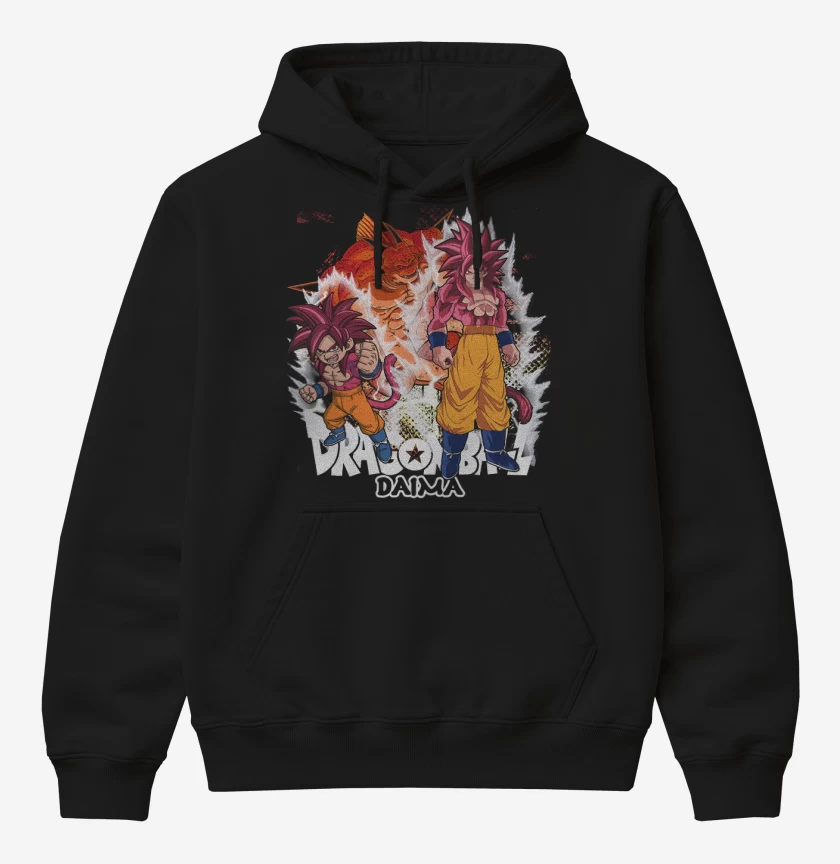 Poleron Canguro básico Negro de Goku Daima Ssj4