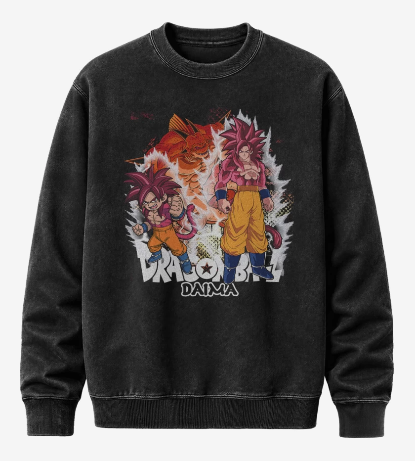 Poleron Polo Acid Wash Negro de Goku Daima Ssj4