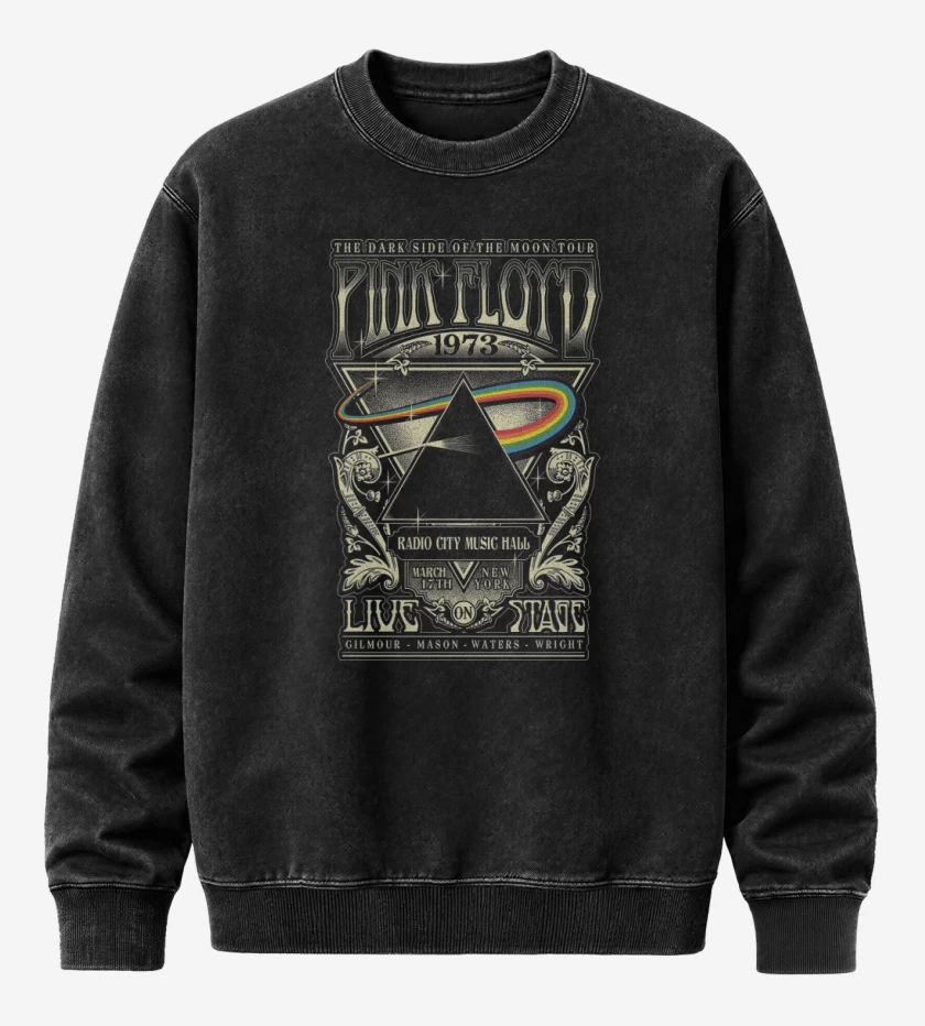 Poleron Polo Acid Wash Negro de Pink Floyd Dark Side 73