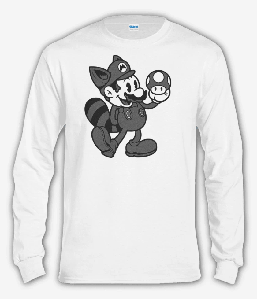 Polera manga larga Blanco de Super bigote bross black and white