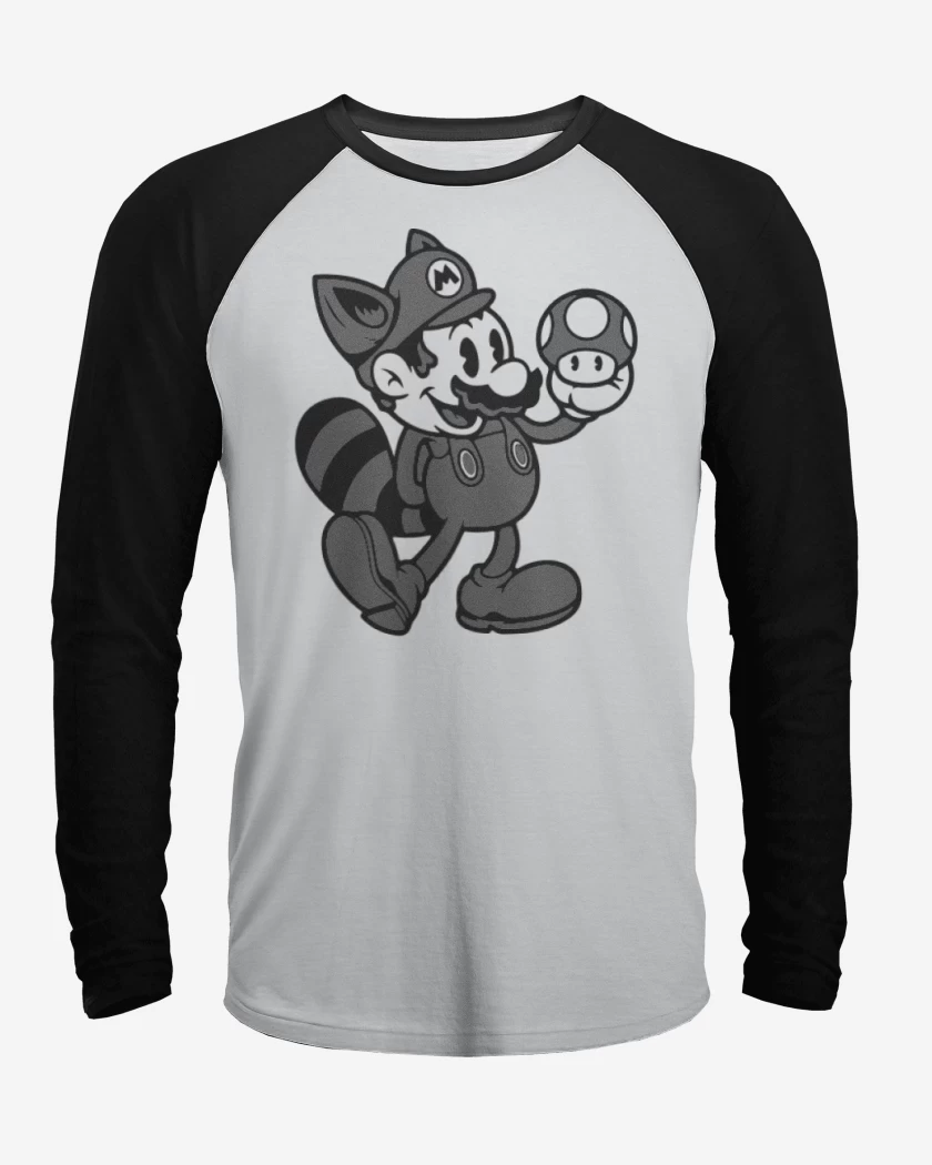 Polera Raglan Super bigote bross black and white