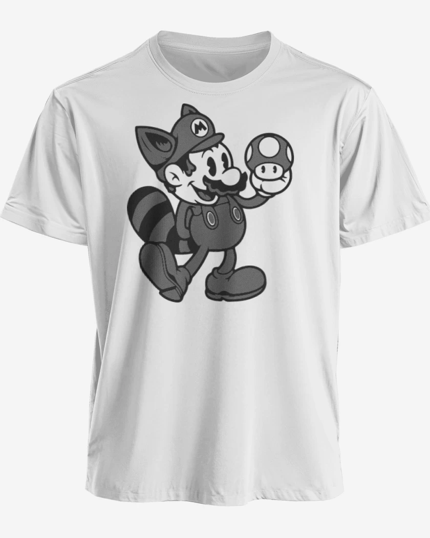 Polera premium Blanco de Super bigote bross black and white