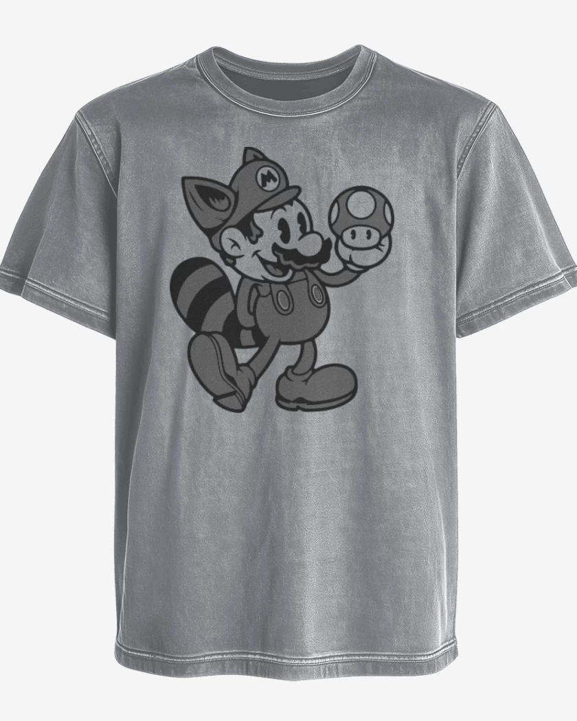 Polera desgastada Gris Melange de Super bigote bross black and white
