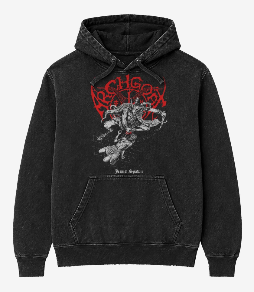 Poleron Canguro Acid Wash Negro de Archgoat Jesus Spawn