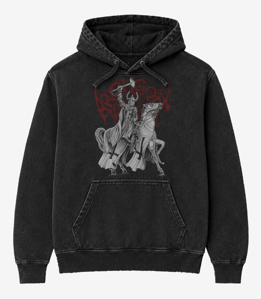 Poleron Canguro Acid Wash Negro de Archgoat Satanic Crusader