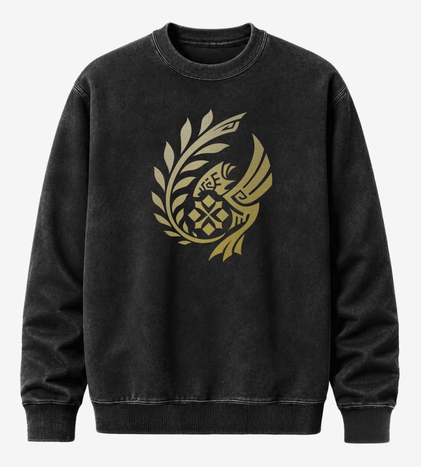 Poleron Polo Acid Wash Negro de Monster Hunter Wilds Emblema
