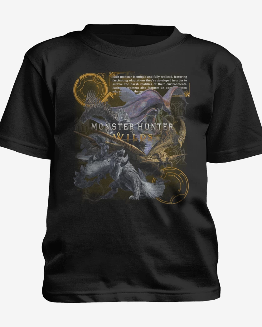 Polera de niño Negro de MH Wilds Monsters