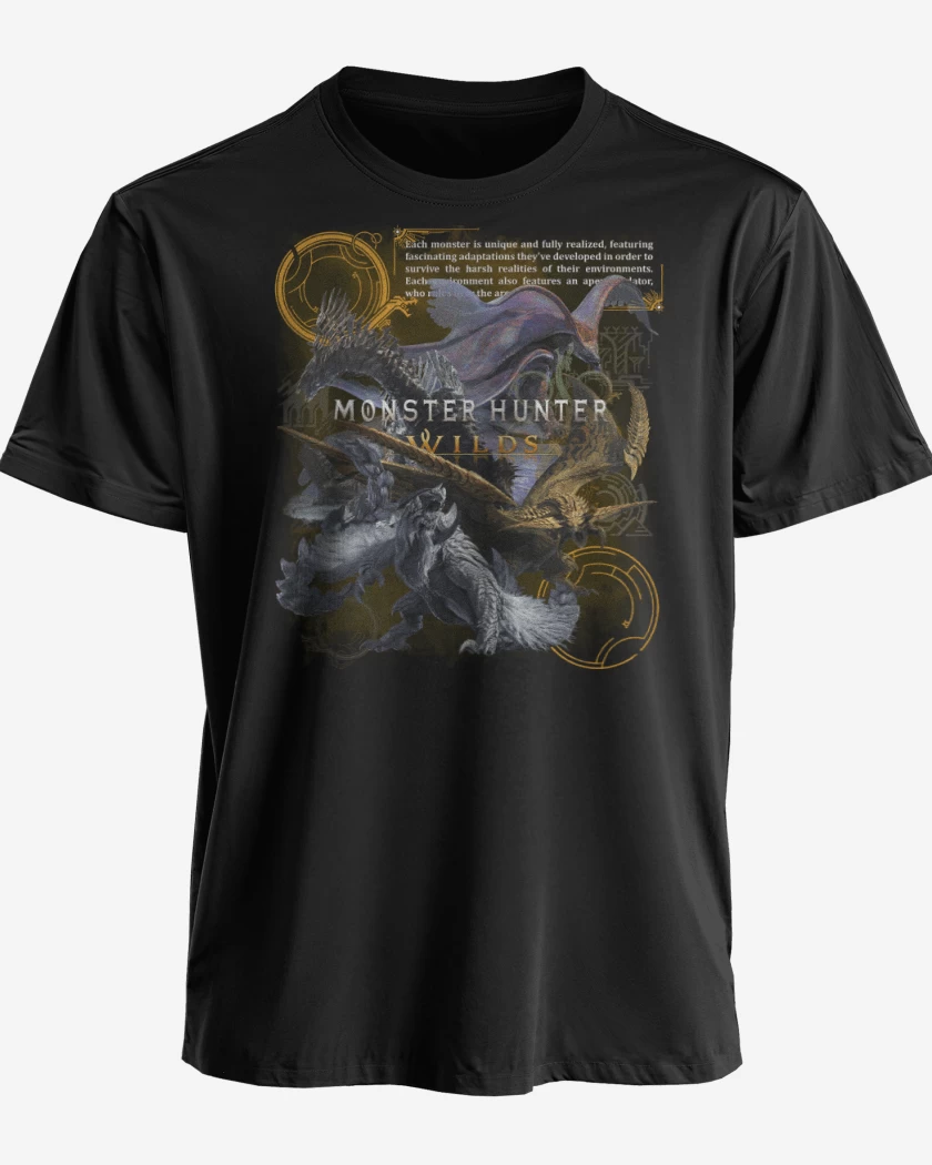 Polera premium Negro de MH Wilds Monsters