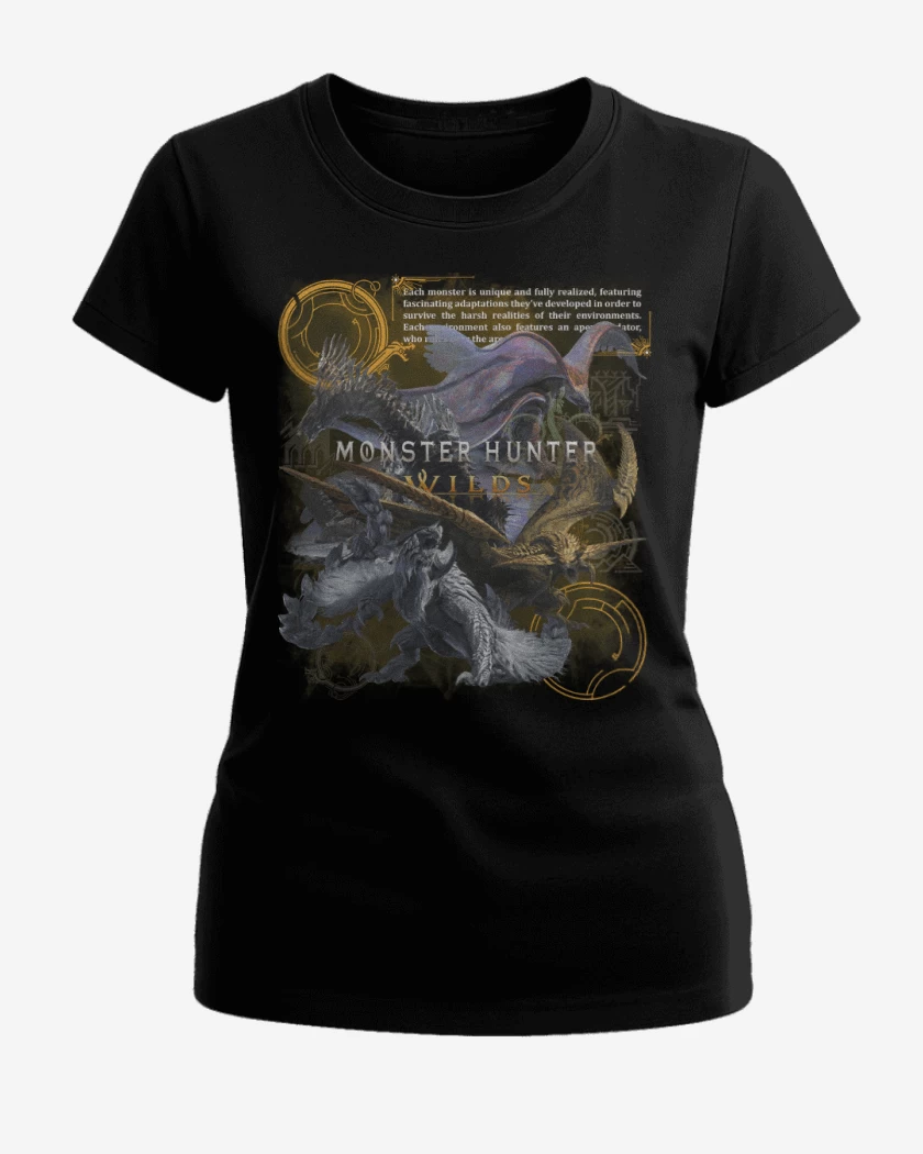 Polera de Mujer Negro de MH Wilds Monsters