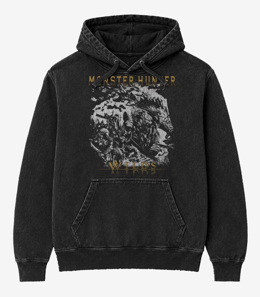 Poleron Canguro Acid Wash Negro de Monster Hunter Wilds