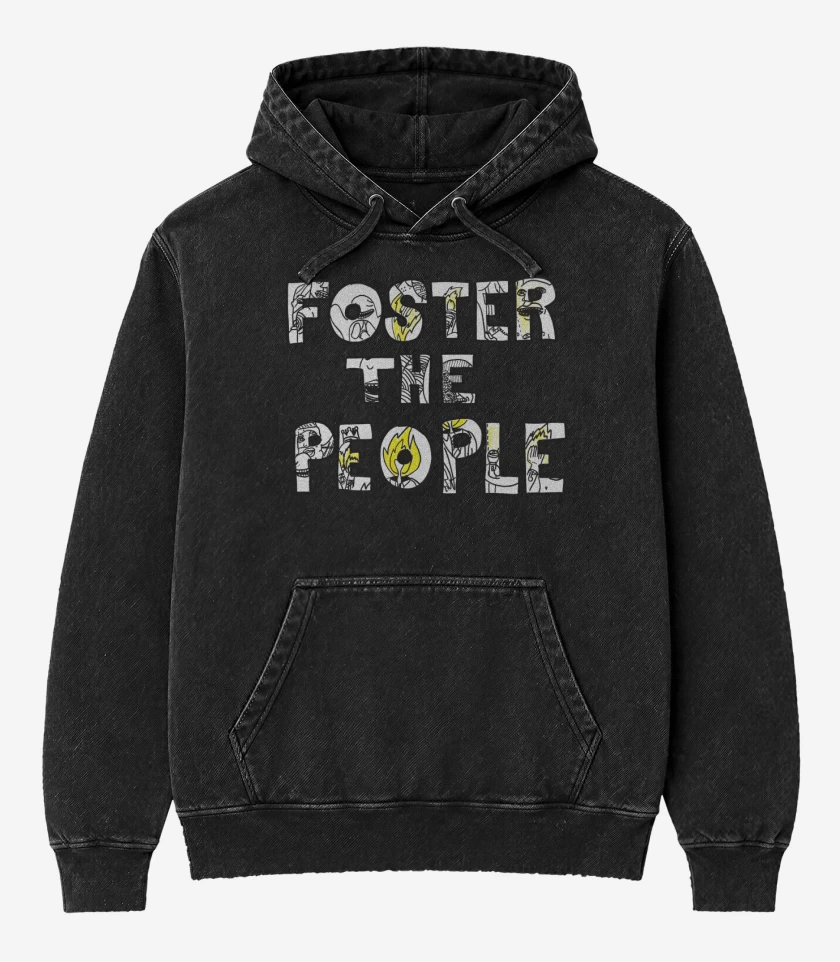 Poleron Canguro Acid Wash Negro de Foster the People Logo