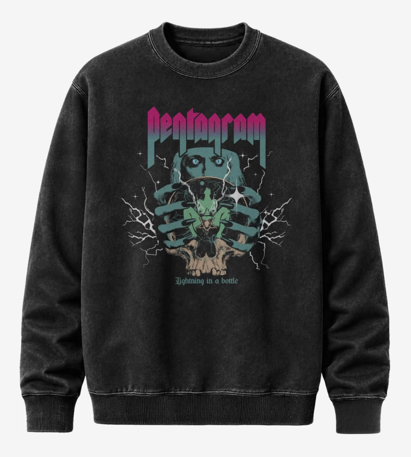 Poleron Polo Acid Wash Negro de Pentagram Lightning in a Bottle