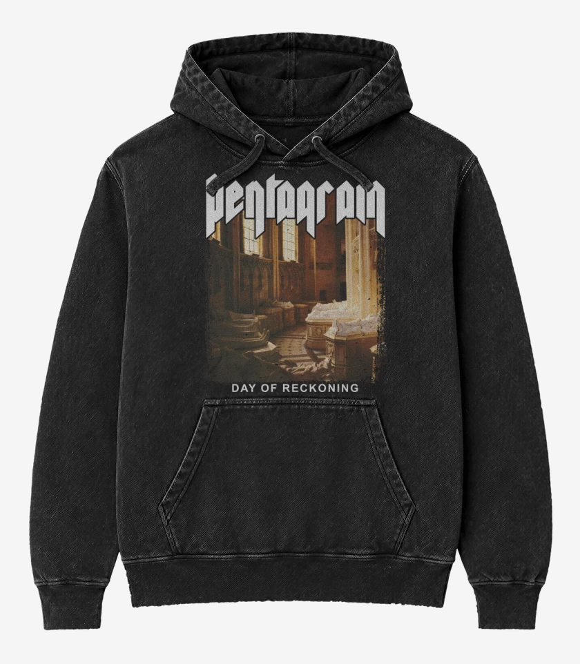 Poleron Canguro Acid Wash Negro de Pentagram Day of Reckoning