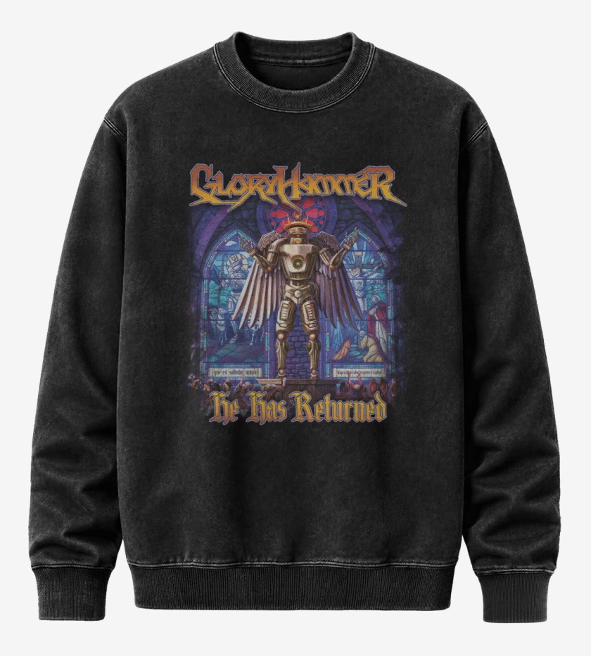 Poleron Polo Acid Wash Negro de Gloryhammer He Has Returned