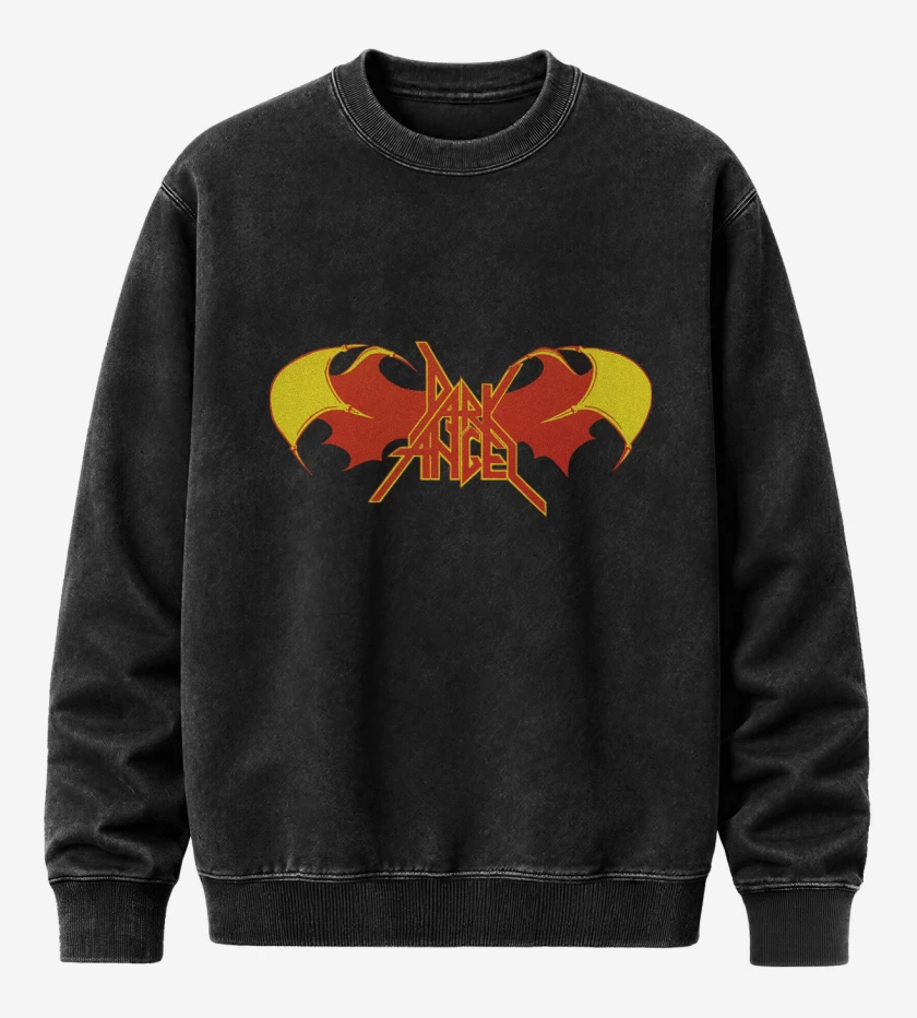 Poleron Polo Acid Wash Negro de Dark Angel Logo I